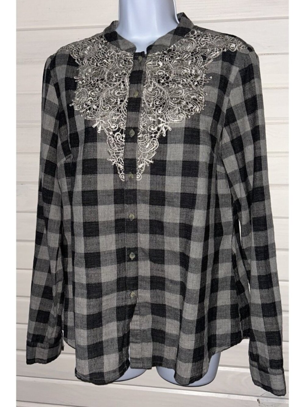 Sundance Sz MEDIUM Gray Buffalo Plaid Cotton Western Cassidy Shirt Cotton EUC
